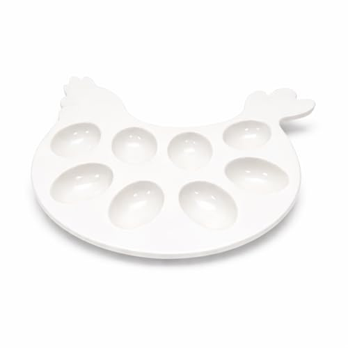 LEONARDO LUXURY HOME DESIGN Piatto Portauova Pasquale a Forma di Gallina 26x21x2,5H cm Vassoio Decorativo Uova Colorate e Dolci Centrotavola Primavera Pasqua Idea Regalo