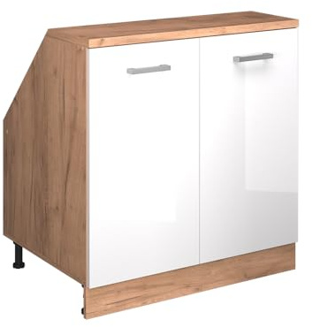 Vicco Küchenschrank für Dachschrägen R-Line, Weiß Hochglanz, 80 cm