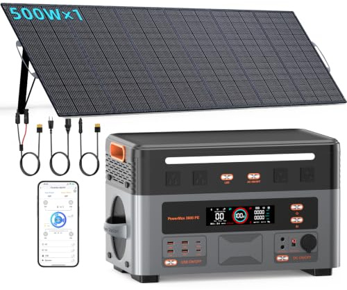 PowerMax 3600PE Tragbare Powerstation 3600W mit 500W Solarpanel | 2016Wh Solargenerator, 1-std Schnellladung, LiFePO4 Akku Power Station für Zuhause, Camping, Wohnmobil, Notfälle