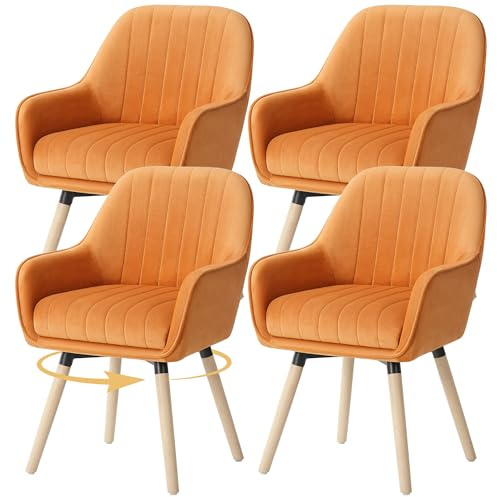 ELUCHANG Esszimmerstühle 4er Set, 360° Drehbar, 12cm Dicke Polsterung Stuhl mit Hohen Armlehnen, Braun Samt, bis 150 kg Belastbar, für Schlafzimmer Küche Wohnzimmer