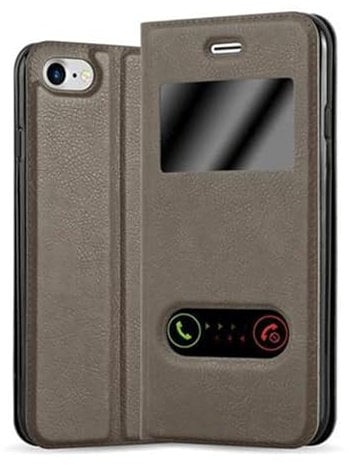 Cadorabo Hülle kompatibel mit Apple iPhone 7 / 7S / 8 / SE 2020 in Stein BRAUN - Schutzhülle mit Magnetverschluss, Standfunktion und 2 Sichtfenstern