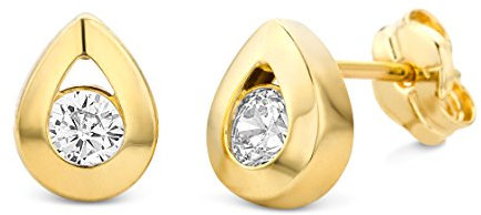 Miore Ohrringe Damen Gelbgold 14 Karat / 585 Gold Ohrstecker Rundschliff Zirkonia Steinchen