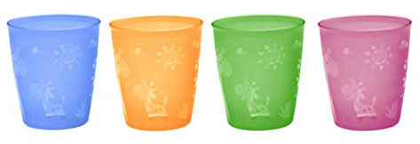 NIP Kunststoff Kindertrinkbecher für Kleinkinder und Babys, mit niedlichem Motiv, BPA-frei, Made in Germany, 4er Set, ab 18 Monaten