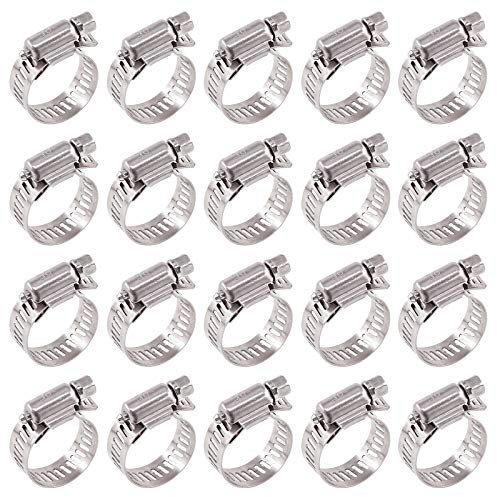 Glarks 20Pcs 304 Acciaio Inox Regolabile 14-27MM Gamma Worm Gear Hose Morsetti Assortimento Kit, Morsetto della Linea del Carburante