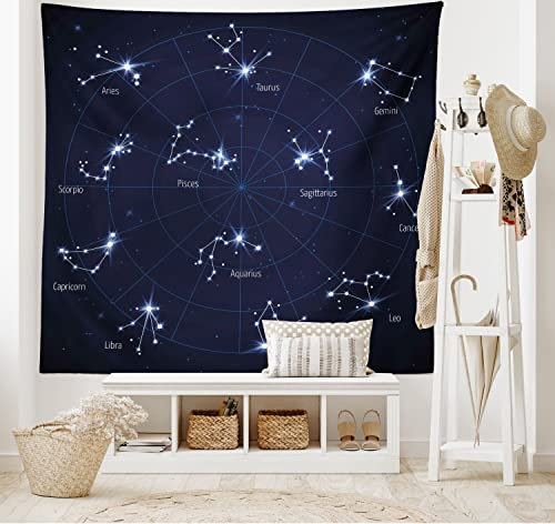 ABAKUHAUS Konstellation Wandteppich und Tagesdecke Horoskop-Diagrammaus Weiches Mikrofaser Stoff 230 x 140 cm Farben verblassen Nicht, DunkelBlau-weiß