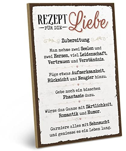 ARTFAVES® Wandbild Holzschild mit Spruch - Rezept für die Liebe - Türschild Retro Vintage Deko Bild Geschenk - Liebe, Familie, Freundschaft