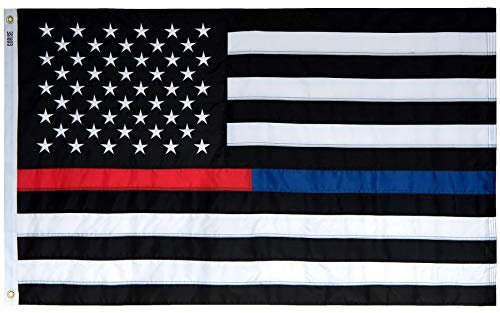 GORISE Dünne blaue und rote Flagge, 90 x 150 cm, für Polizei, Feuerwehrmann mit gestickten Sternen genähten Streifen, Terrasse, Rasen Garten, Dekoration (blaue 7,6 12,7 cm)