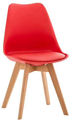 CLP Esszimmerstuhl Linares Kunststoff I Stoff I Samt I Cord I Lederoptik I Lehnstuhl Mit Holzgestell, Farbe:rot, Material:Kunststoff