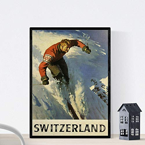 Nacnic Vintage Poster Vintage Poster Europäische Berge. Skifahren in der Schweiz. A4-Format