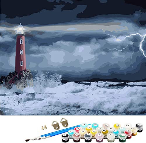 ABEUTY Wandkunst Iron Tower Light Landscape Malen nach Zahlen, DIY Ölgemälde auf Leinwand Gemälde 40x50cm (Leuchtturm, ohne rahmen)
