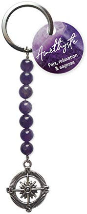 MaryBoutik Portachiavi Ametista – Rosa dei Venti, 9 cm, Minerali/metallo