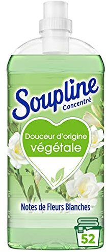 SOUPLINE - Adoucissant Concentré Douceur Végétale Notes de Fleurs Blanches - Fraîcheur Longue Durée - Pour des Textiles Ultra-Doux - Repassage Facilité - Bidon 1,3 L