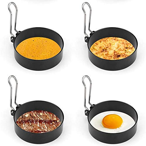 ENCO 4 Piezas Acero Inoxidable Huevo Anillo, Anillo de Huevo de Acero Inoxidable, para Huevos Fritos, Rollos de Huevo, Filetes, Panqueques Forma de Panqueques de Huevo Frito