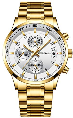 CRRJU Herren Uhr wasserdichte Chronographen Armbanduhr Männer Edelstahlarmband Business Analog Quarzuhr mit Kalender
