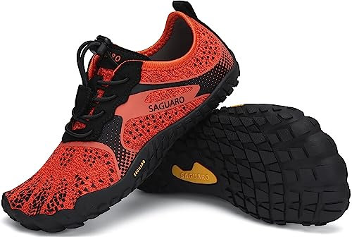 SAGUARO Zapatillas Barefoot Niña Niños Zapatillas Minimalista Antideslizante Barefoot Calzado Minimalista Zapatillas de Trail Running para Zero Drop Soles Naranja,Gr.36