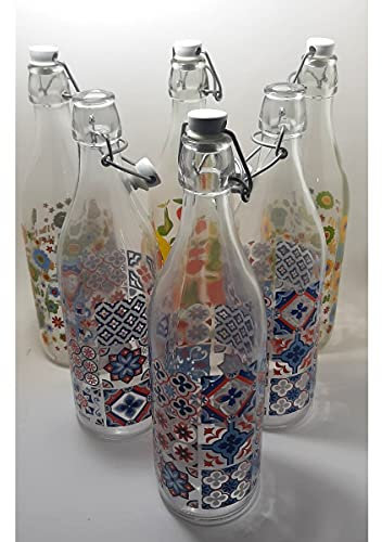 Lot de 5 bouteilles de 1 litre différentes couleurs avec bouchon mécanique.