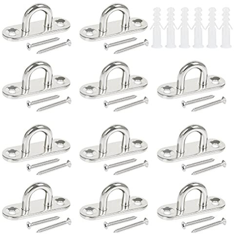 12 PCS 304 Edelstahl Ösenplatte Augplatte Edelstahl Augplatte mit Öse 5mm 304 Ösenplattenhaken Hält Bis Zu 150-200 kg,Augplatten Edelstahl Wandhalterung Sonnensegel Klammerringhaken mit 24 Schrauben