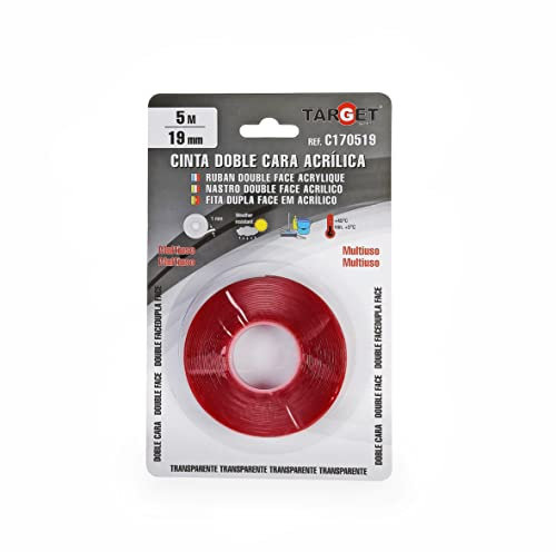 TARGET - Extra starke doppelseitige Klebeband - 5 Meter x 19 mm - Transparent - Selbstklebend | Montageband für Innen- und Außenbereich | Rückstandsfrei - Metall, Holz, Glas, Kunststoff