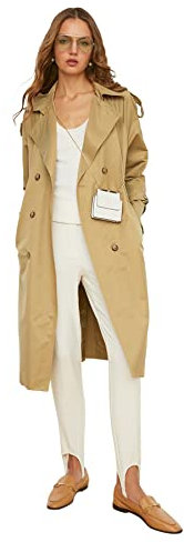 TRENDYOL Damen Trendyol Open Curved Button Closure Water-repellent Long Trench Coat, Khaki, 42 EU