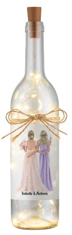 Bouteille lumineuse personnalisée avec mariée et témoin de mariage