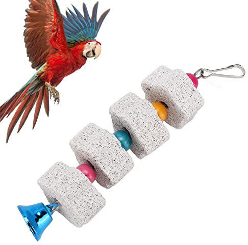 Piedra de Calcio para Picos de pájaros para Loros, Juguete para pájaros Piedra para Picos de Sepia Juguetes Colgantes para jaulas con Campana para Loros Pequeños Animales