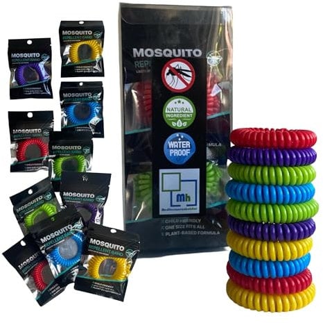 Pulseras Repelentes de Mosquitos - Pulsera Antimosquitos 10 Bolsitas Individuales Auto Cierre - Natural Sin DEET Aceites Esenciales No Toxico - Base Aceite Canela Menta Geranio Hierba del Limón