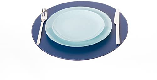 Nikalaz Tovaglietta da tavola (1 pezzo), Tovaglietta Sottopiatti Rotondi, 38 cm, Pelle Riciclata (Blu)