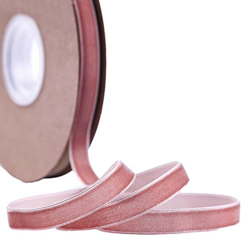 20 Yard Samtband Schleifenband,10mm Samtbänder Samtborte Samt Dekoband Geschenkband Schmuckband Stoffband Festival Bänder für DIY Nähen Blumenstrauß Hochzeit Geburtstag Geschenke Verpackung,Altes Rosa