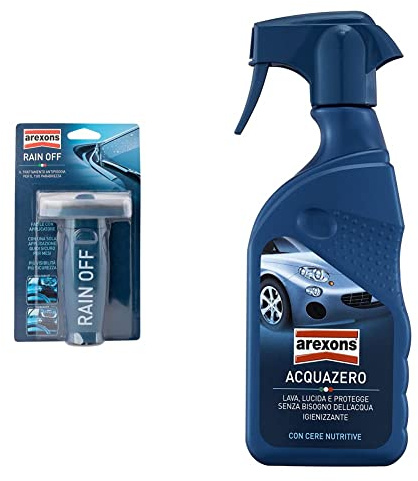 AREXONS RAIN OFF Idrorepellente vetri auto, 100 ml repellente pioggia, trattamento vetro auto cristalli puliti & 1044147 Acquazero Pulizia Lavaggio e Lucidatura Auto Senza Acqua