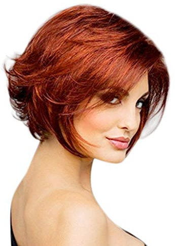 Perücke Blond Bob Echthaar Mode Neu Kurz Für Frauen Synthetische Perücke Lockige Perücke Coole Kostüme Damen Karneval (f-Brown, One Size)