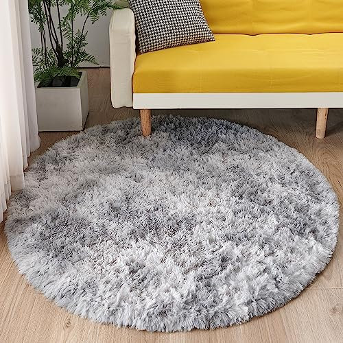 MARATIP Plüsch Teppich Rund, Flauschiger Für Modernes Wohnzimmer, Kinder Mädchen, Weicher Für Schlafzimmer/Kinderzimmer (Hellgrau, Ø 120 cm Runde)