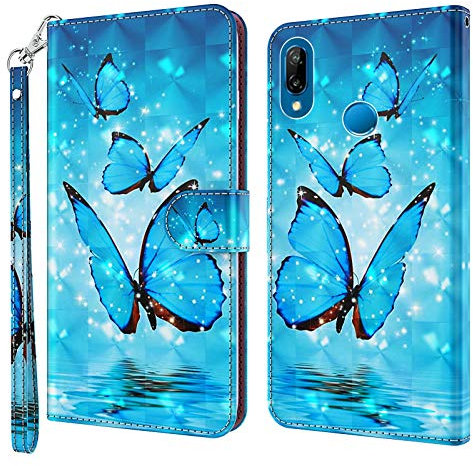 Rapuled Cover per Huawei P20 lite, Custodia a Libro per Huawei P20 lite, Flip Caso in PU Pelle Premium Portafoglio Custodia con Slot Carte Protezione Magnetica [Interno TPU Antiurto] (Farfalla 3)
