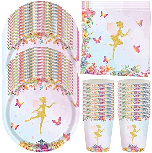 HGSHUO Fee Partygeschirr Kindergeburtstag Deko Geburtstag Party Geschirr Feen Pappteller Becher Servietten Fairy Geburtstagsparty Hochzeit Babyparty Picknick Tischdeko Set 20 Gäste