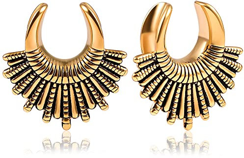 Vankula Ohr Tunnel 1 Paar Saddles Flesh Plugs Sektor Edelstahl für männer damen Ohrpiercing Gestreckte Schmuck 8mm(0G) Gold