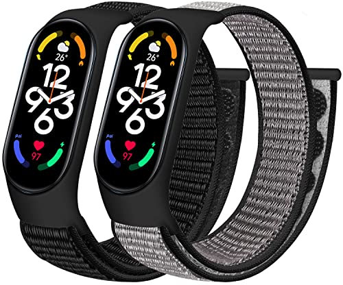 Tiptops Nylon Armbänder Kompatibel für Xiaomi Mi Band 7 6 5(NFC) 4 3 Band/Amazfit Band 5 Band, Atmungsaktiv Bequem Geflochten Verstellbar Nylon Sport Solo Loop Ersatz Armband für Mi Band 7