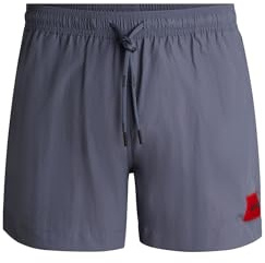 HUGO Mens DOMINICA Recycled-material swim shorts with red logo label