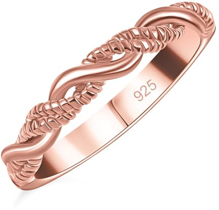 TJC 925 Sterling Silver Twisted Rope Ring for Women, Entwined Twist Band | Stackable Promise Wedding Band, Ladies Rings, Platinum, Yellow & Rose Gold Vermeil, Jewellery Gift