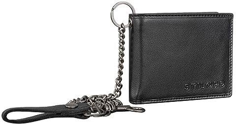 STILORD Dominik Geldbörse Herren Leder mit Kette stilvolle Slim Wallet klein Portemonnaie Herren Echtleder Geldtasche RFID Blocker Geldbeutel Vintage Farbe:schwarz