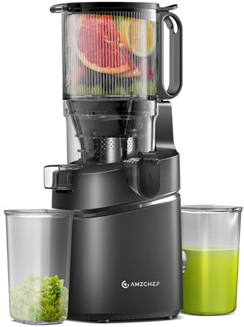 AMZCHEF Extracteur de jus lent automatique Vos mains libres, Ouverture de 135 mm et capacité de 1,8 L, pour fruits et légumes entiers, 250W avec triple filtre - Noir