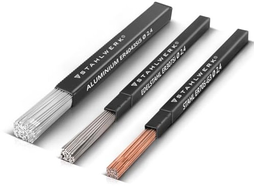 STAHLWERK Schweißstäbe Set ER70S-G3 Stahl & ER307Si Edelstahl hochlegiert & ER4043Si5 Aluminium/Ø 2,5/2,4 x 500 mm/je 1kg WIG Schweißzusatz inklusive Aufbewahrungsbox