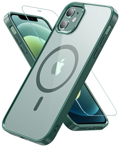 Kuaguozhe Funda para iPhone 12/iPhone 12 Pro MagSafe, funda magnética para teléfono móvil iPhone 12/12 Pro con protección blindada de cristal, transparente, parte trasera protectora, antigolpes, para