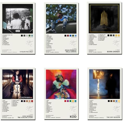 TOBIANG J Poste Cole Musikalbum Cover signiert limitierte Leinwand Poster (Set von 6 Stück), ungerahmt: 20 x 30 cm