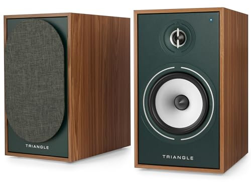 Triangle - Enceintes Actives BOREA BR03 Connect - Enceintes Bibliothèque Bluetooth avec Amplificateur 2X 60W - Audio HD - Entrées Phono/Platine TV Arc & USB - 206 x 360 x 314 mm - Vert (Paire)