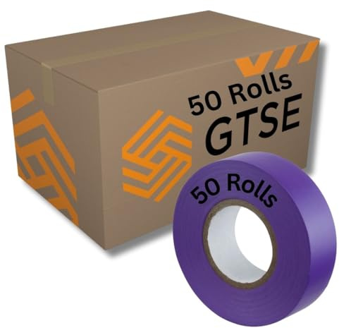 GTSE Purple Electrical Tape, 19mm x 20m, Bulk Box of 50 Rolls, Strong Self-Adhesive PVC Insulation Tape for Insulating, Repairing and Protecting Electrical