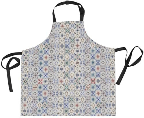 FRODOTGV Grillschürze, hydraulische Fliesen, typische Spanien-Schürzen für Herren, mit Taschen, Friseurschürze, Barkeeperschürze, Gartenschürze, Hydraulikfliesen typisch Spanien, Einheitsgröße