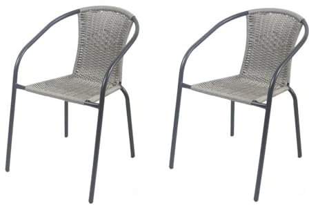 LOLAhome Conjunto 2 Sillas Jardín Exterior | 2 Sillones Ratan Gris y Acero con epoxi Anticorrosión | Apilables | Cómodas y Resistentes | Balcón, Terraza o Jardín | Trivia