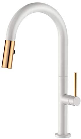 Kitchen Faucet with Pull Down Sprayer, Rotation Pull-Out 60Cm Hot and Cold Water Mixer Tap, Single-Handle Single Hole High Arc Brass Sink Faucets, Rose Gold Spout,Black (Color : Bianco)