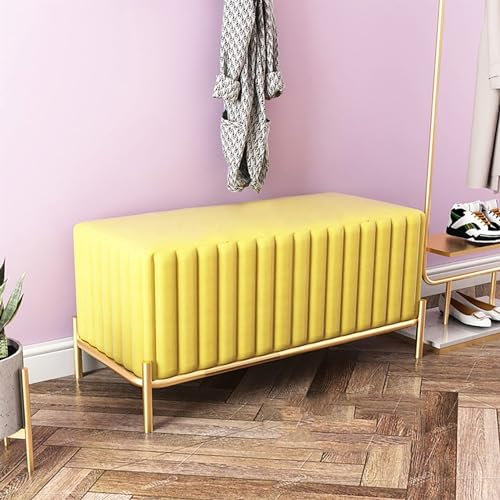 JAVYPPT Samtbank im nordischen Stil, Schuhbank für den Eingangsbereich, Schlafbank, Wohnzimmer-Fußstütze, Hocker, moderne Multifunktions-Sofabank (Farbe: Gelb, Größe: 90 x 40 x 42 cm)