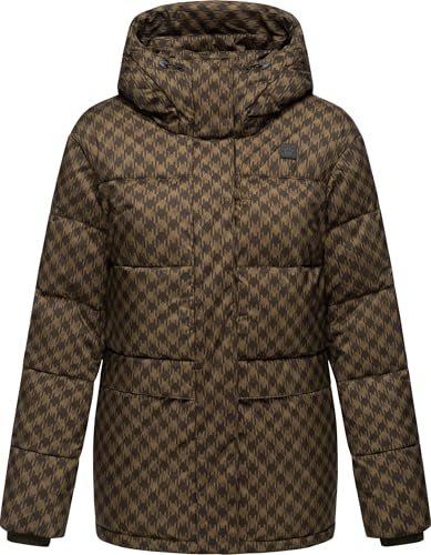 Ragwear Damen Winter-Steppjacke Wikesh Print Hahnentritt wasserdicht