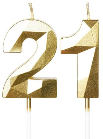 mciskin Gold 21st Birthday Candles, 3D Number 21 Candles for Cake, Girls Boys 21st Birthday Decorations,Pearl Gold Candle Cake Topper Decorations for Birthday Party Weddings Anniversary Supplies